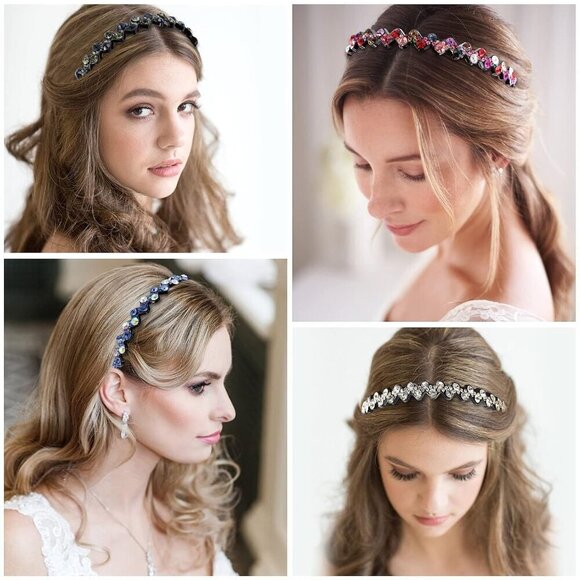 Women Headbands Plastic Crystal Rhinestone Non Slip Wavy Hair Accessories
